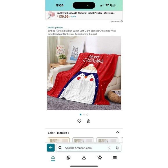 Christmas penguin throw 51x60 - Picture 2 of 4